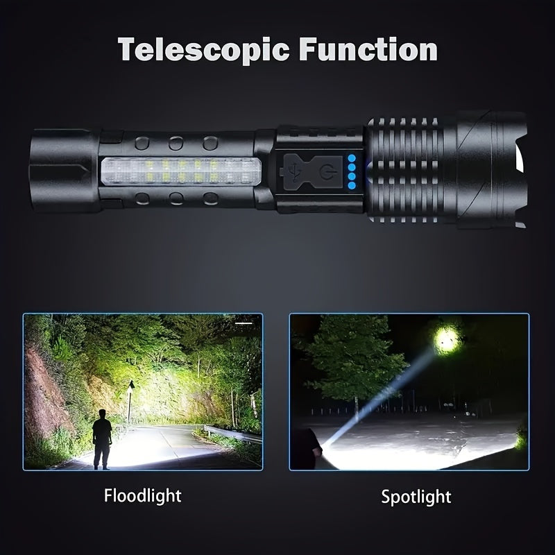 1pc Super Powerful Rechargeable Torch Flood Light, For Outdoor Camping, Fishing, Hunting, Climbing, Adventure Emergency Night Biking And Hiking