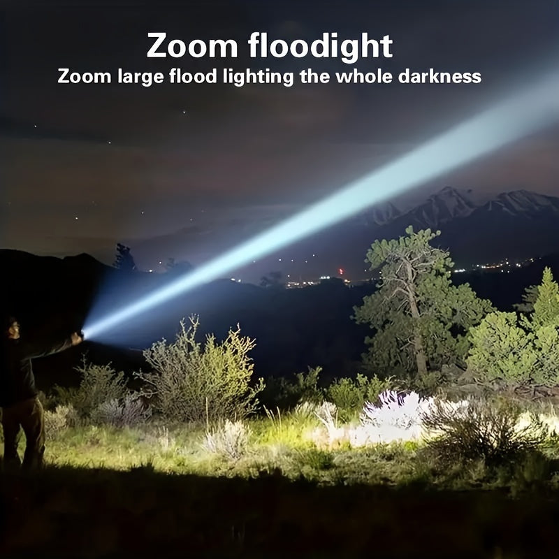 1pc Super Powerful Rechargeable Torch Flood Light, For Outdoor Camping, Fishing, Hunting, Climbing, Adventure Emergency Night Biking And Hiking