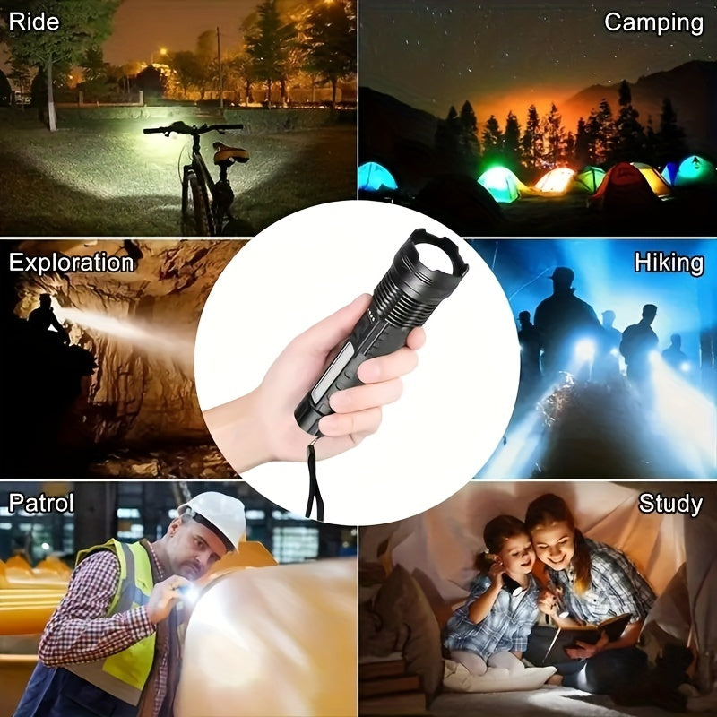 1pc Super Powerful Rechargeable Torch Flood Light, For Outdoor Camping, Fishing, Hunting, Climbing, Adventure Emergency Night Biking And Hiking