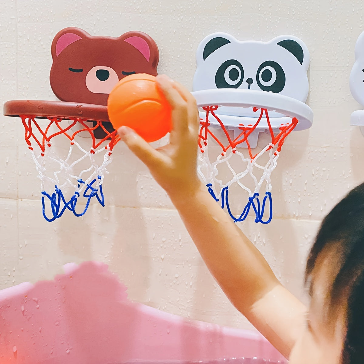 Bath Toy Suction Cup Shooting Basketball Holder With 3 Balls Bathroom