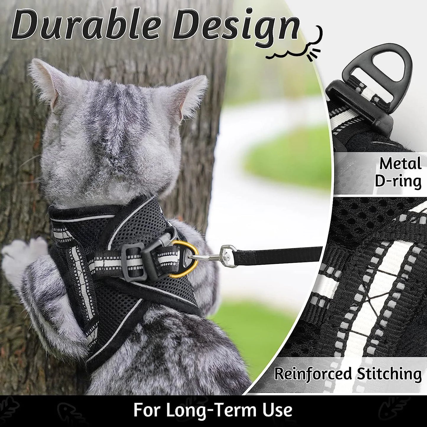 Cat Harness and Leash Set for Walking Escape Proof, Adjustable Soft Kittens Vest with Reflective Strip for Cats,