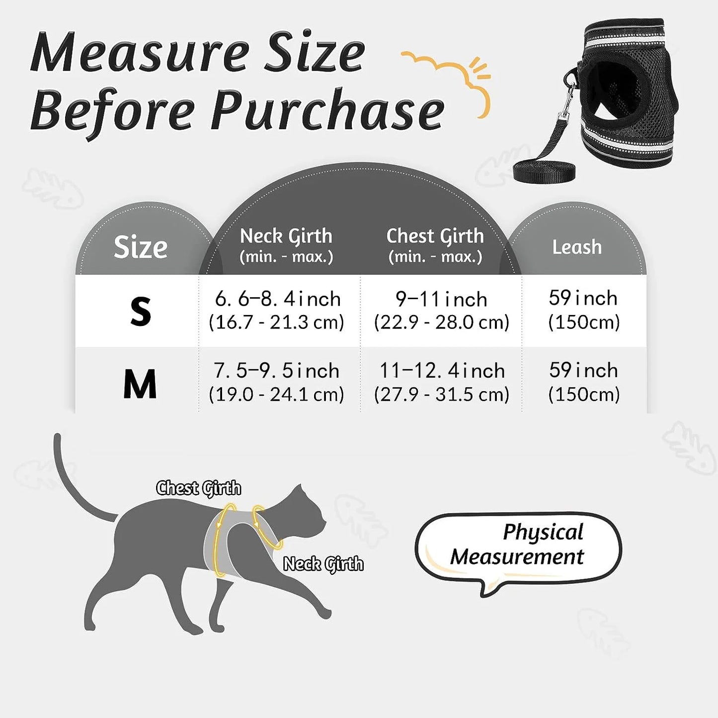 Cat Harness and Leash Set for Walking Escape Proof, Adjustable Soft Kittens Vest with Reflective Strip for Cats,