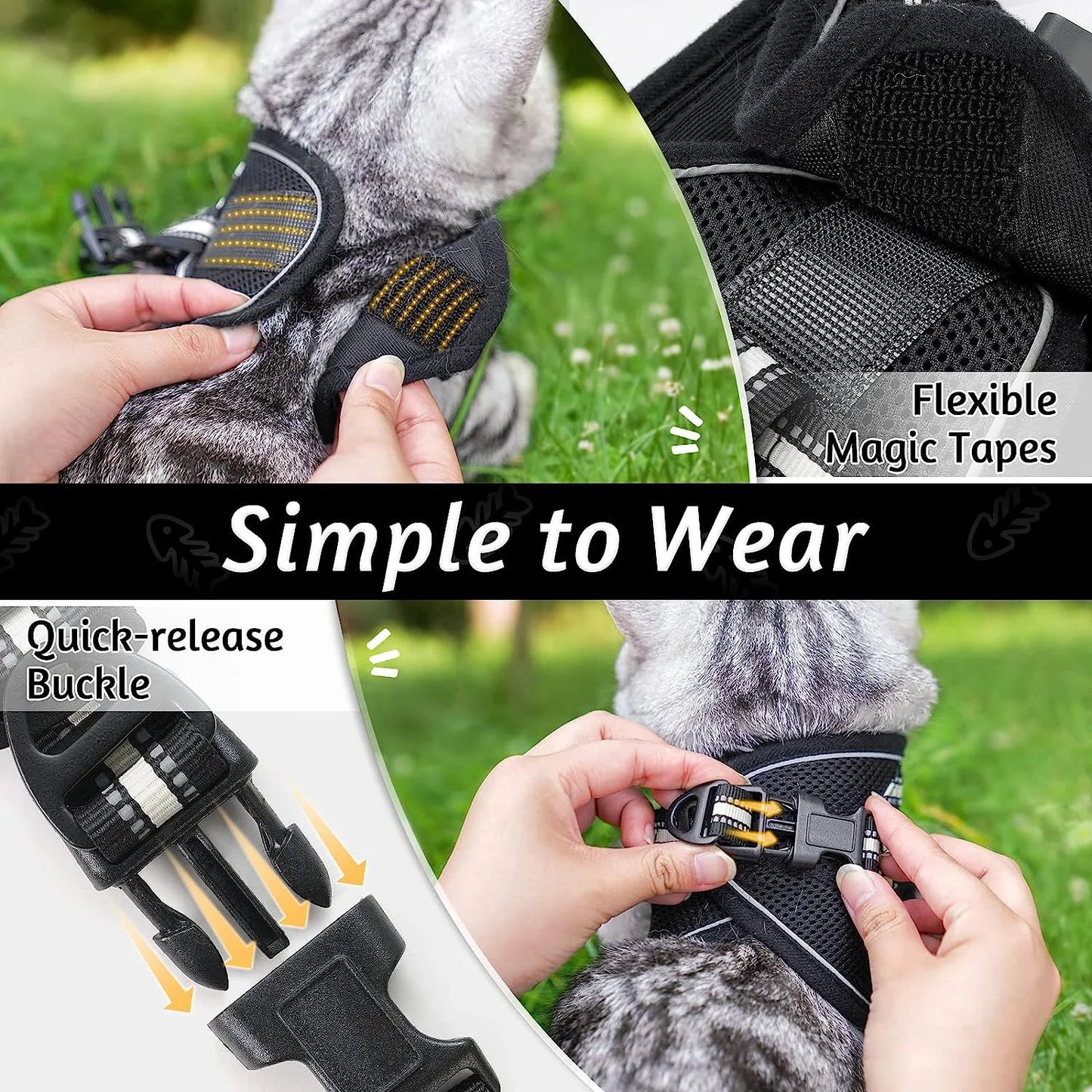 Cat Harness and Leash Set for Walking Escape Proof, Adjustable Soft Kittens Vest with Reflective Strip for Cats,