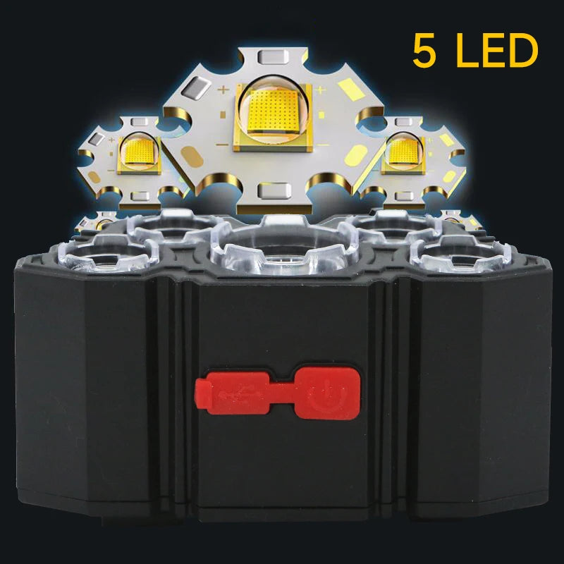 5 LED Flashlight Rechargeable with Built in Battery