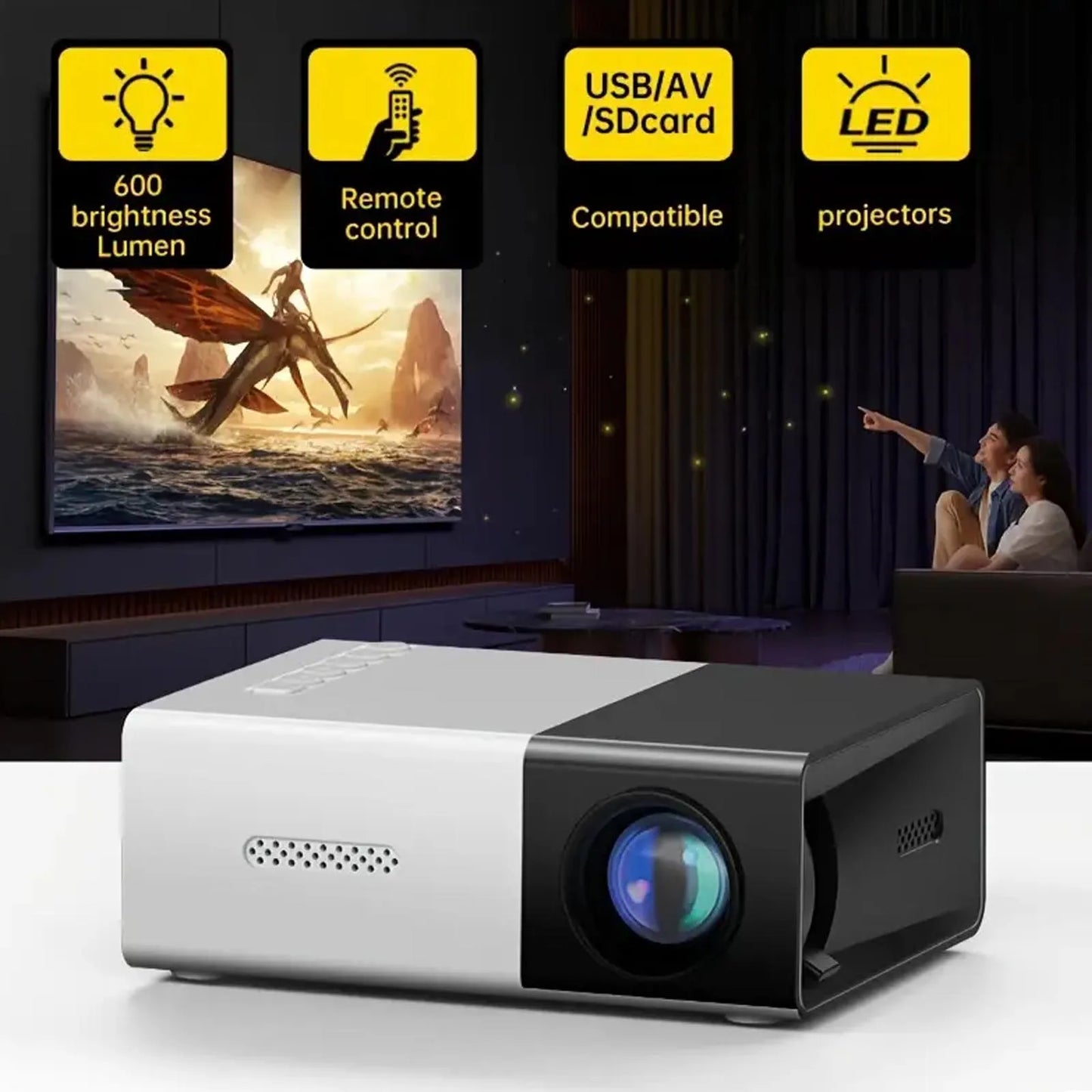 Bright 3000+ Lumens HD Portable Mini Projector