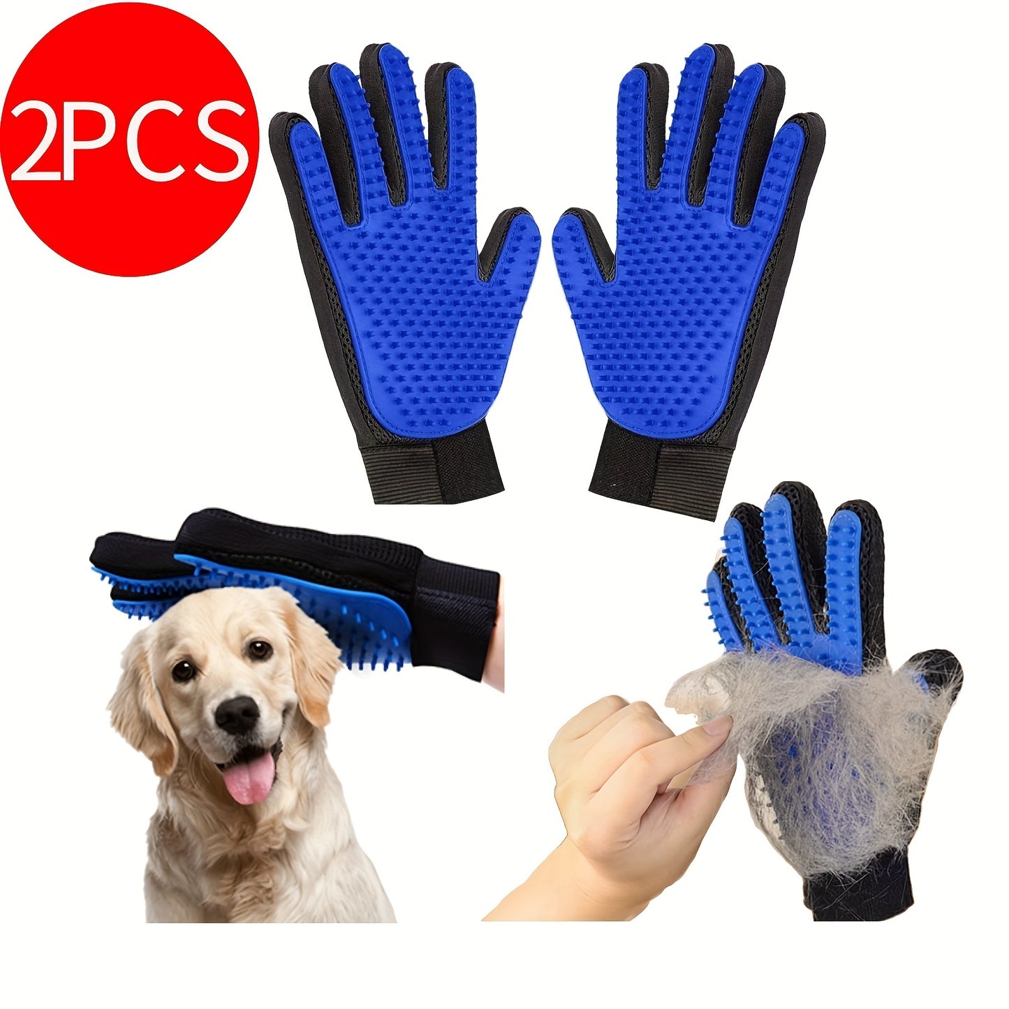 2pcs 2-in-1 Pet Grooming Glove Brush for Dogs and Cats - Fur and Hair Removal Mitt with Massage and Deshedding Benefits