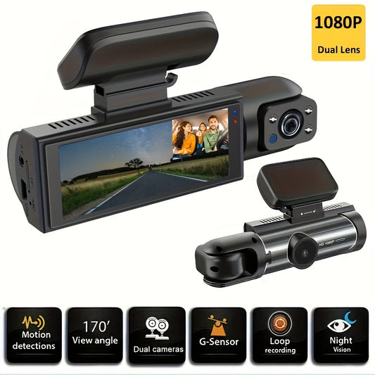 Dual Dash Cam with  Infrared Night Vision, Dual Channel 1080P Front And Inside, Wide Angle Car DVR Camera With 8.03 Cm IPS Screen, 24hr Motion Sensor Parking Mode, Loop Recording (Without 32G Card)